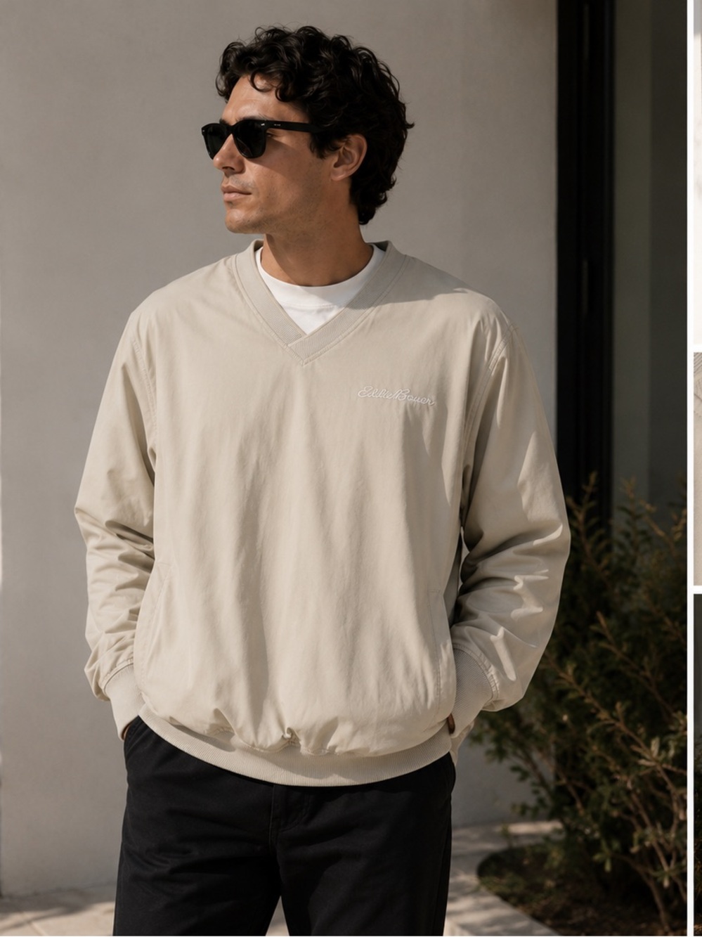 Eddie Bauer Golf Pullover Mens L Beige Minimalist Techwear Utility Windbreaker